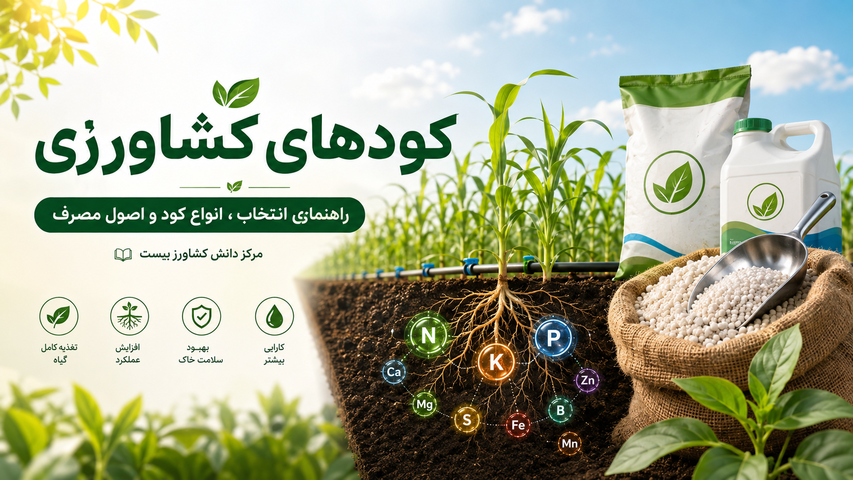راهنمای انواع کودهای کشاورزی شامل کود NPK، آلی، ریزمغذی و تغذیه گیاه