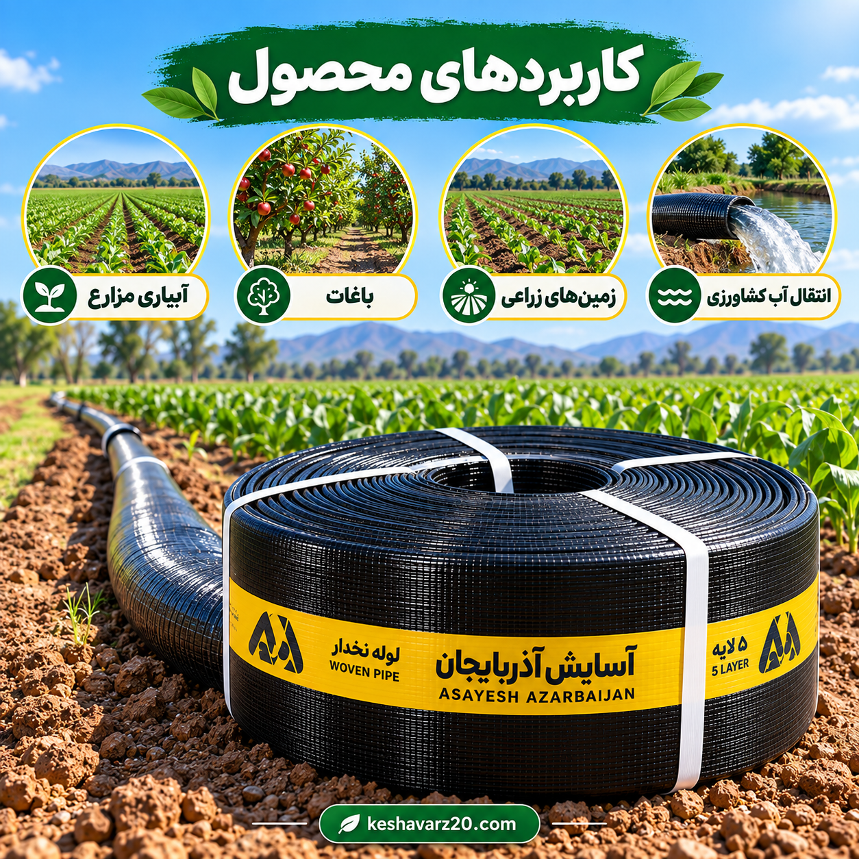 کاربردهای لوله نخدار ۵ اینچ آسایش آذربایجان در انتقال آب کشاورزی