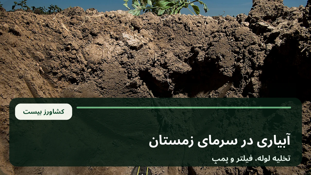 نمایی از تجهیزات و خطوط آبیاری در زمین کشاورزی